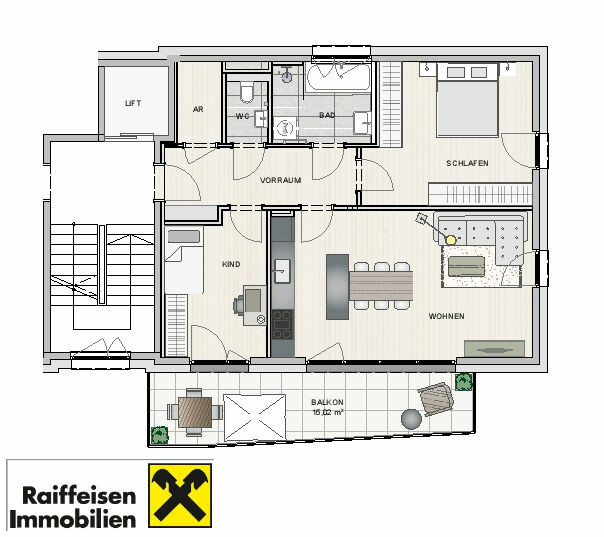 Grundriss 3-Zimmer-Wohnung Februar 2024